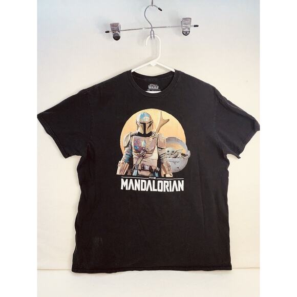 Star Wars The Mandalorian Yoda Graphic Print T-shirt Short Sleeve Black Mens XL - Picture 1 of 8